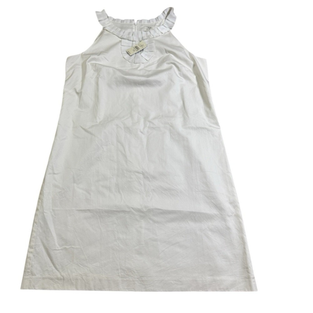 Ann Taylor LOFT White Sheath‎ Cocktail Dress Ribbon Accent Lined Size 14 NWT
